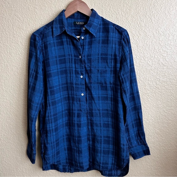 Lauren Ralph Lauren Long Sleeve Linen Tunic Top - Picture 1 of 6